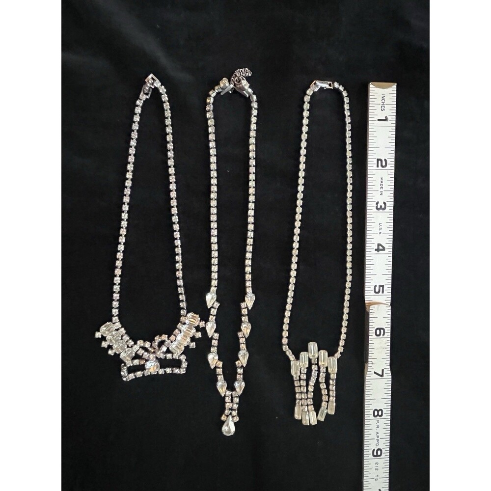 Vintage Rhinestone Necklace Lot Bridal Gatsby Prom Costume Jewelry Set Pear-drop - Picture 9 of 9